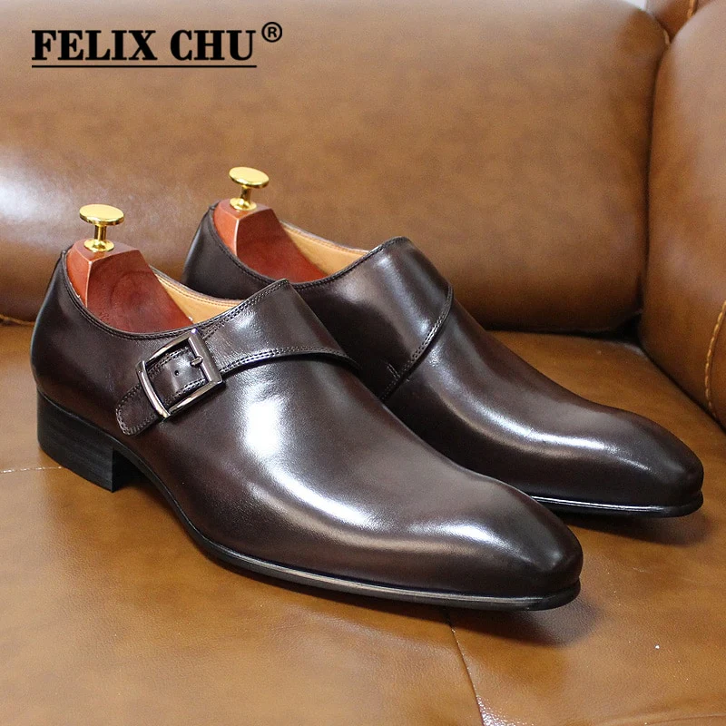 Brand Designer Mens Dress Shoes Classic Genuine Leather Buckle Monk Strap Dark Brown Black Office Business Formal Shoes for Men - Image 2