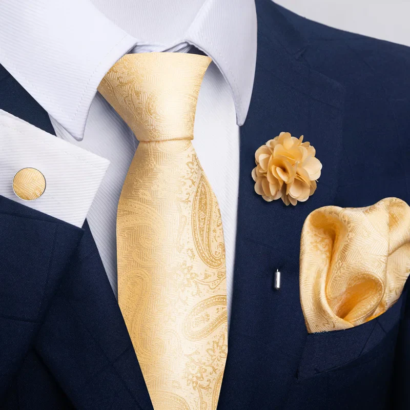 Brand Fashion Luxurious Green Floral Necktie Pocket Square Cufflinks Brooch Set Man Suit Accessories Birthday Present - Image 10