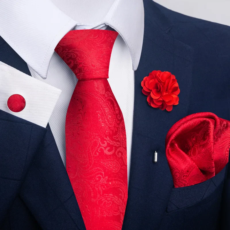 Brand Fashion Luxurious Green Floral Necktie Pocket Square Cufflinks Brooch Set Man Suit Accessories Birthday Present - Image 13