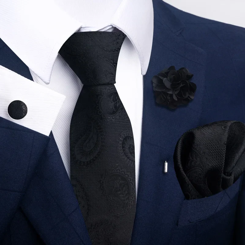 Brand Fashion Luxurious Green Floral Necktie Pocket Square Cufflinks Brooch Set Man Suit Accessories Birthday Present - Image 14