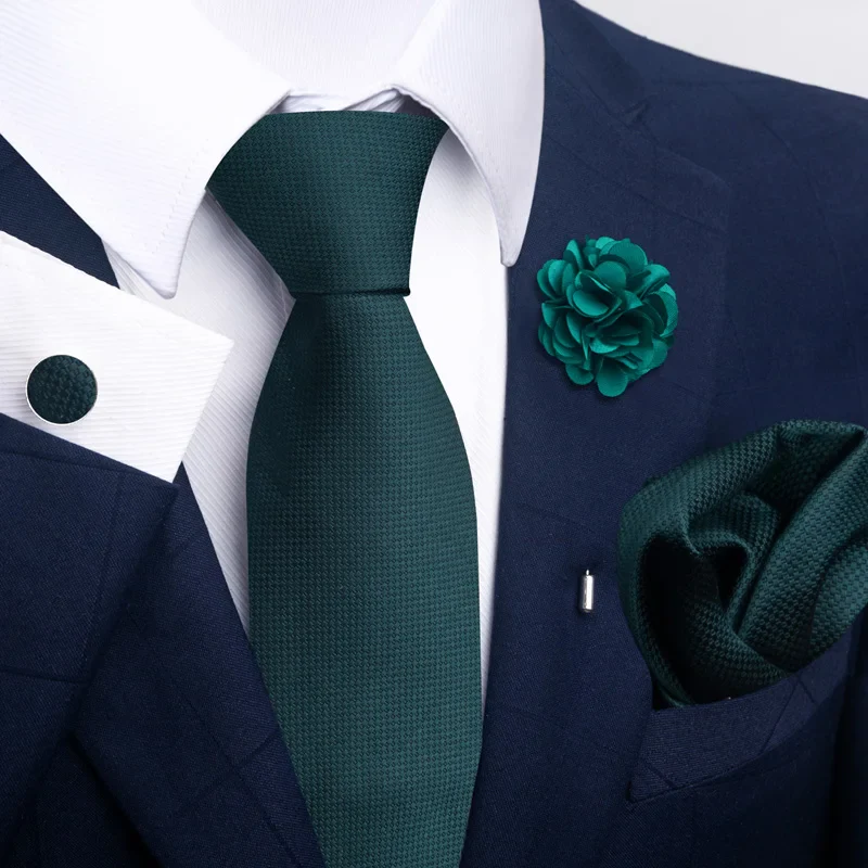 Brand Fashion Luxurious Green Floral Necktie Pocket Square Cufflinks Brooch Set Man Suit Accessories Birthday Present - Image 17