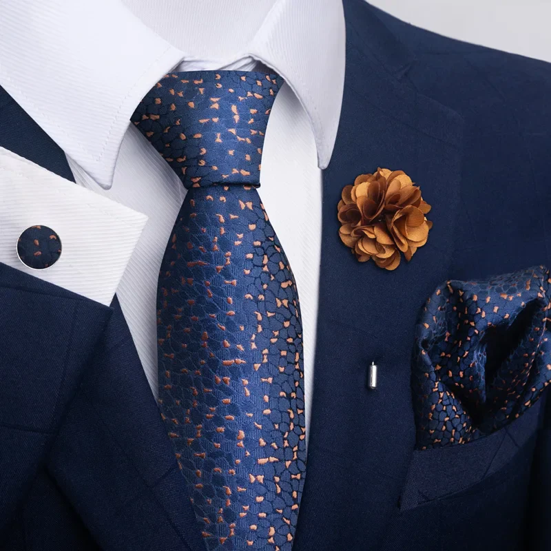 Brand Fashion Luxurious Green Floral Necktie Pocket Square Cufflinks Brooch Set Man Suit Accessories Birthday Present - Image 24