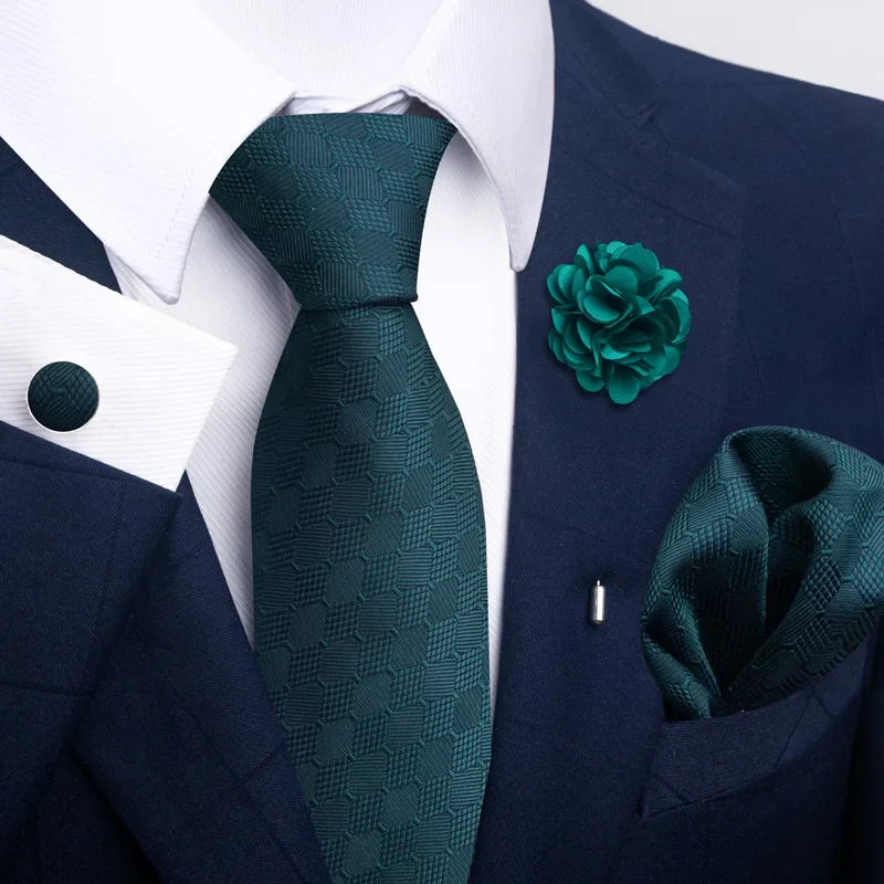 Brand Fashion Luxurious Green Floral Necktie Pocket Square Cufflinks Brooch Set Man Suit Accessories Birthday Present - Image 29
