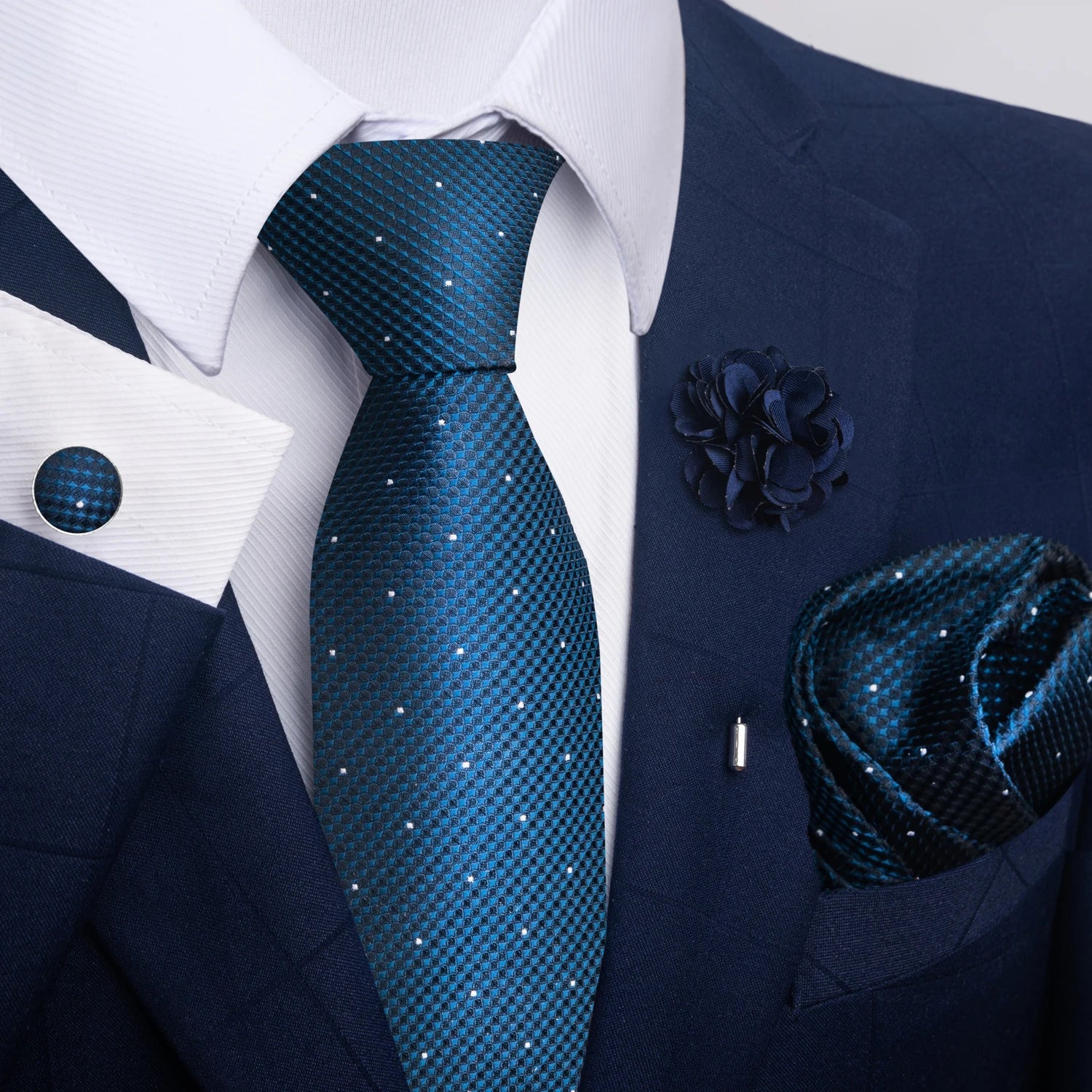 Brand Fashion Luxurious Green Floral Necktie Pocket Square Cufflinks Brooch Set Man Suit Accessories Birthday Present - Image 3