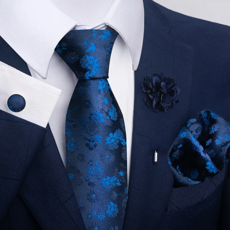 Brand Fashion Luxurious Green Floral Necktie Pocket Square Cufflinks Brooch Set Man Suit Accessories Birthday Present - Image 32