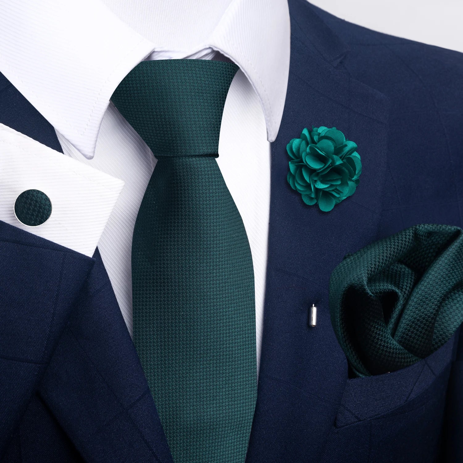 Brand Fashion Luxurious Green Floral Necktie Pocket Square Cufflinks Brooch Set Man Suit Accessories Birthday Present - Image 4