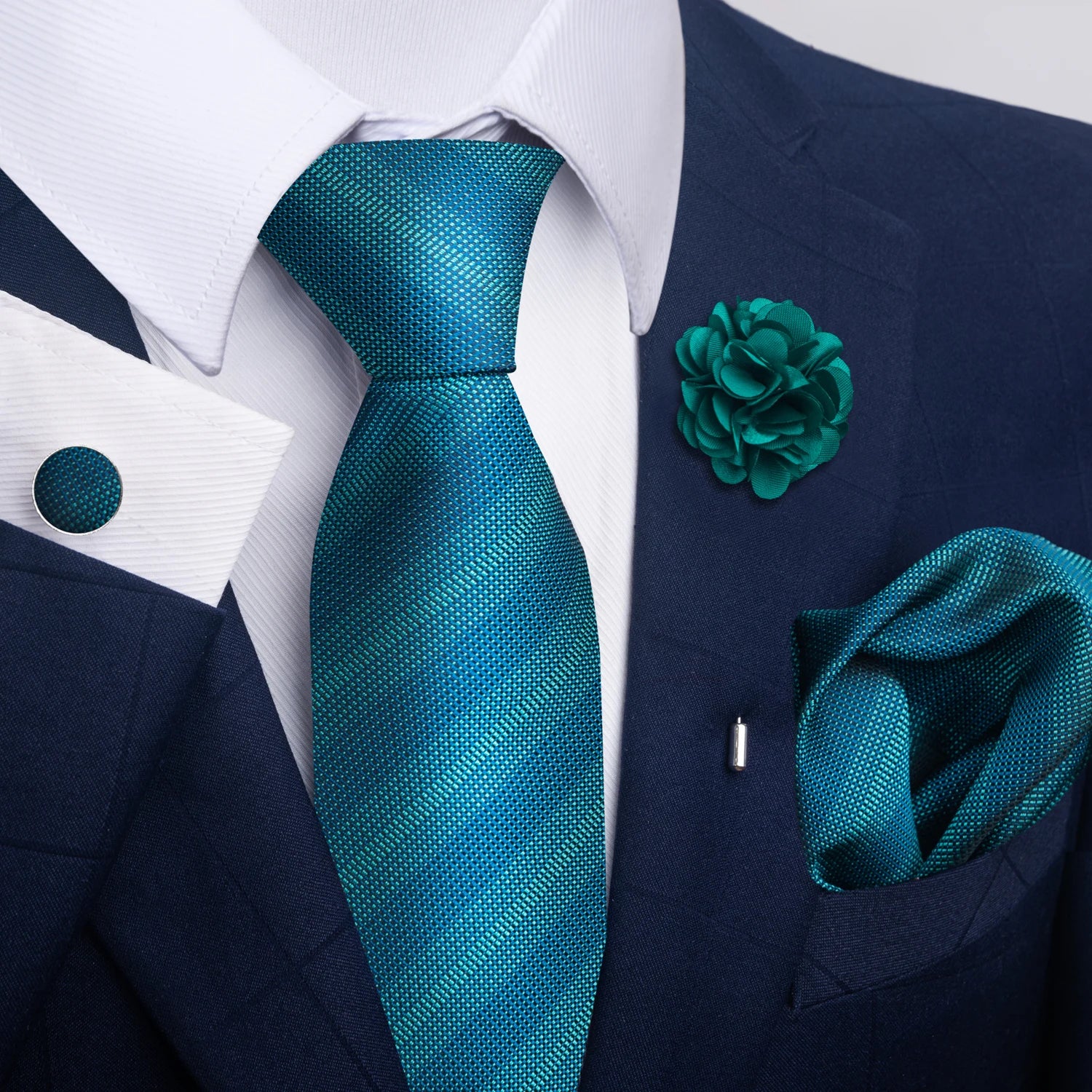 Brand Fashion Luxurious Green Floral Necktie Pocket Square Cufflinks Brooch Set Man Suit Accessories Birthday Present - Image 6
