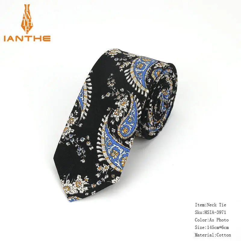 Brand New 100% Cotton Men's Paisley Print Neck Ties For Men Necktie Narrow Slim Skinny Cravate Narrow Flower Neckties Corbatas - Image 15