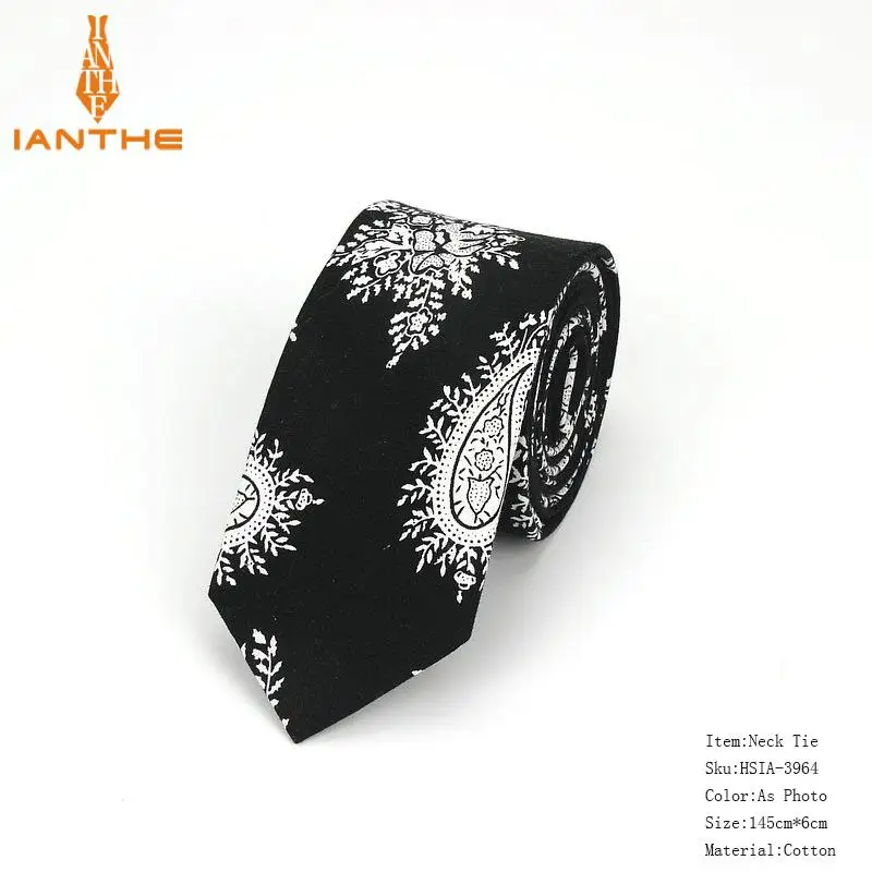 Brand New 100% Cotton Men's Paisley Print Neck Ties For Men Necktie Narrow Slim Skinny Cravate Narrow Flower Neckties Corbatas - Image 17