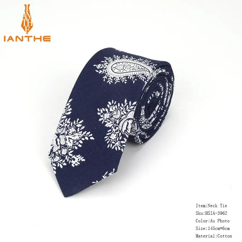 Brand New 100% Cotton Men's Paisley Print Neck Ties For Men Necktie Narrow Slim Skinny Cravate Narrow Flower Neckties Corbatas - Image 21