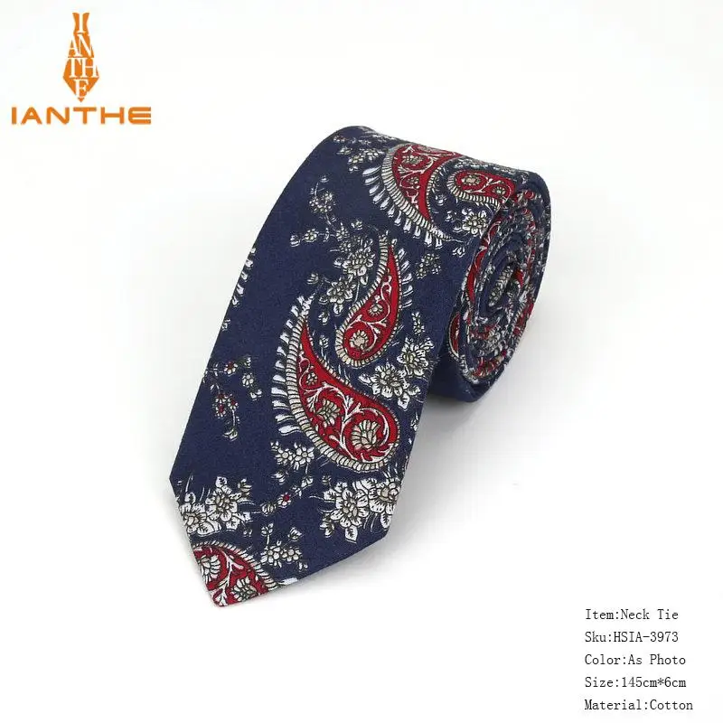 Brand New 100% Cotton Men's Paisley Print Neck Ties For Men Necktie Narrow Slim Skinny Cravate Narrow Flower Neckties Corbatas - Image 40
