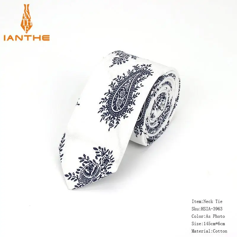 Brand New 100% Cotton Men's Paisley Print Neck Ties For Men Necktie Narrow Slim Skinny Cravate Narrow Flower Neckties Corbatas - Image 44