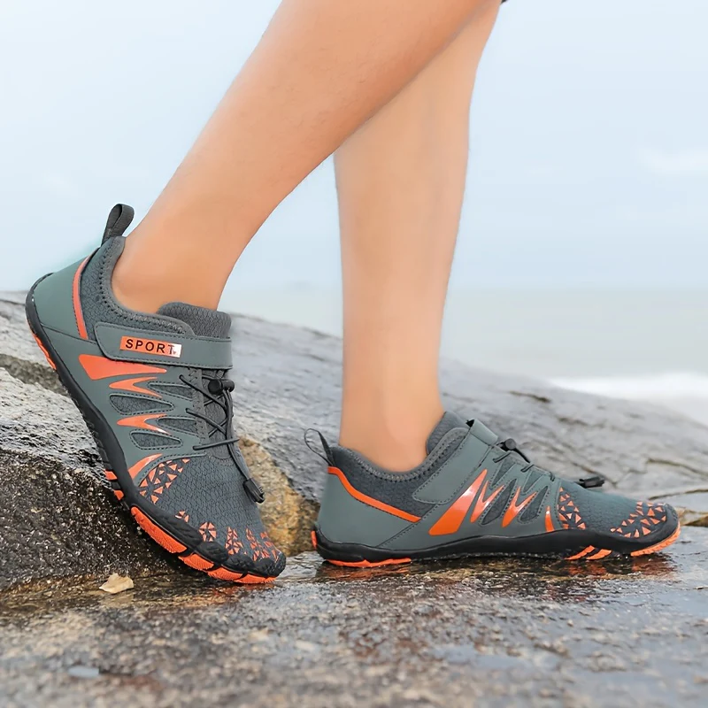 [Breathable Barefoot Water Shoes] Breathable Men's Barefoot Water Shoes - Non-Slip, Durable Striped Design - Perfect for Beach, Workout, Walking, Hiking & Running | Lace-Up Closure | Mesh Upper & Rubber Sole - Image 2