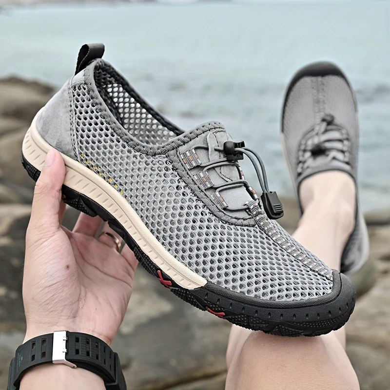 [Breathable Men's Sandals] Comfy Breathable Men's Sandals - Solid Color Slip On Adjustable Buckle Shoes - Non Slip Rubber Sole Durable Beach Water Shoes for Summer - Image 2