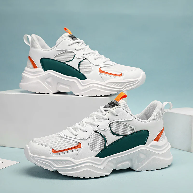 [Breathable Sneakers] Chunky Breathable Mesh Sneakers | Men's White & Teal Casual Sneakers with EVA Sole, Lace-Up Design for All Seasons - Image 14