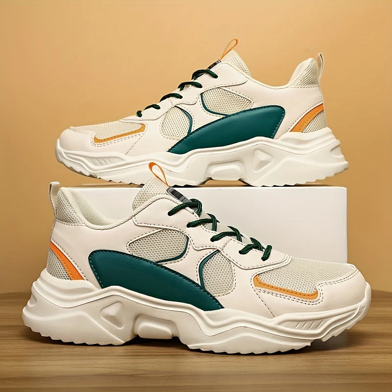 [Breathable Sneakers] Chunky Breathable Mesh Sneakers | Men's White & Teal Casual Sneakers with EVA Sole, Lace-Up Design for All Seasons - Image 20