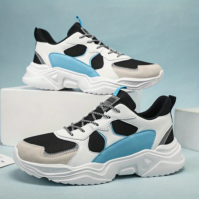 [Breathable Sneakers] Chunky Breathable Mesh Sneakers | Men's White & Teal Casual Sneakers with EVA Sole, Lace-Up Design for All Seasons - Image 25