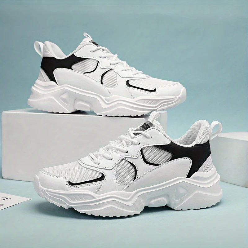 [Breathable Sneakers] Chunky Breathable Mesh Sneakers | Men's White & Teal Casual Sneakers with EVA Sole, Lace-Up Design for All Seasons - Image 26