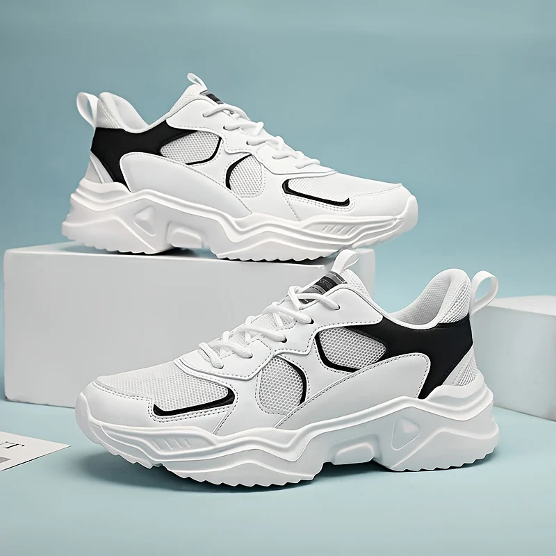 [Breathable Sneakers] Chunky Breathable Mesh Sneakers | Men's White & Teal Casual Sneakers with EVA Sole, Lace-Up Design for All Seasons - Image 3