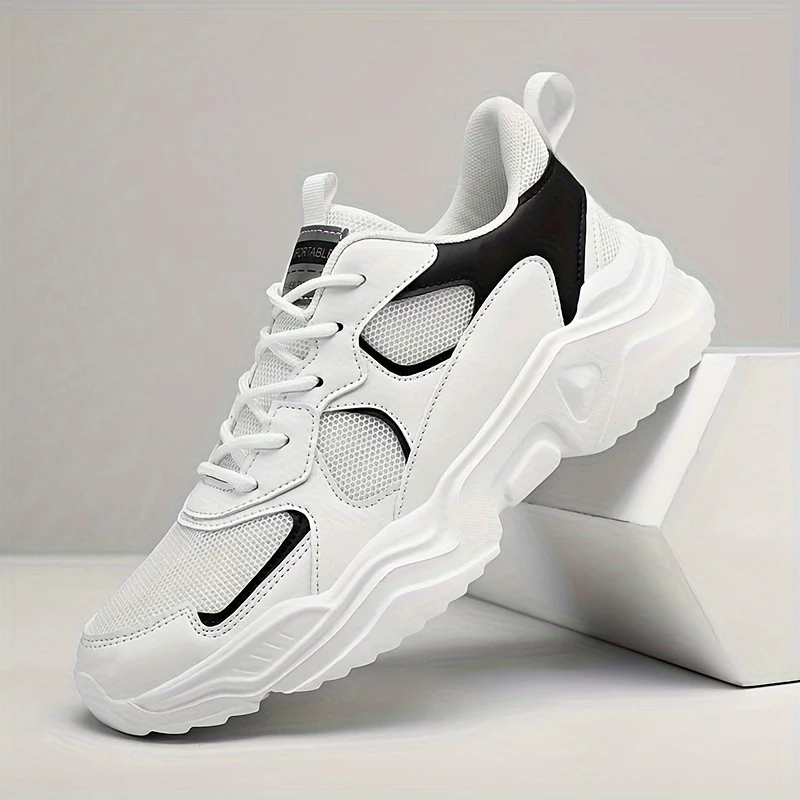 [Breathable Sneakers] Chunky Breathable Mesh Sneakers | Men's White & Teal Casual Sneakers with EVA Sole, Lace-Up Design for All Seasons - Image 4