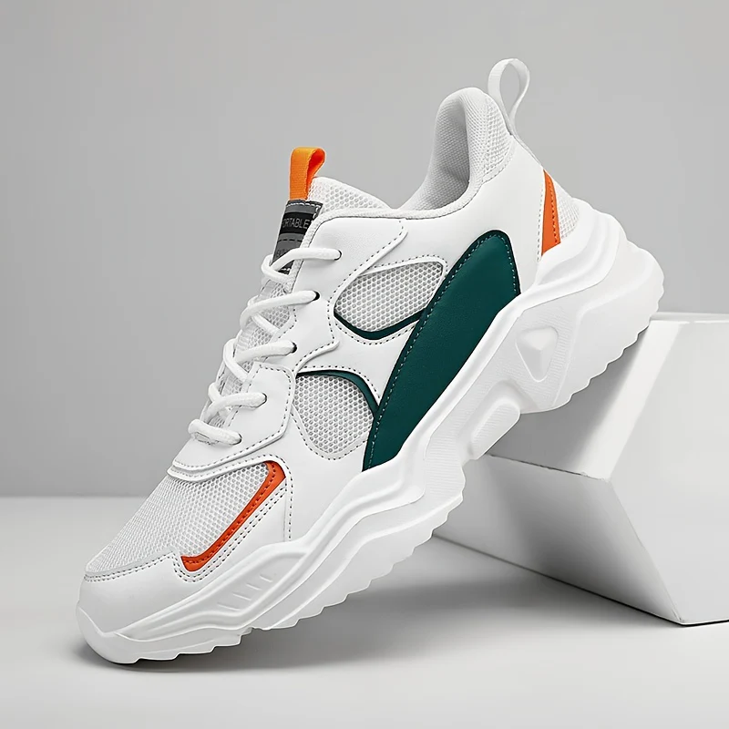 [Breathable Sneakers] Chunky Breathable Mesh Sneakers | Men's White & Teal Casual Sneakers with EVA Sole, Lace-Up Design for All Seasons - Image 5