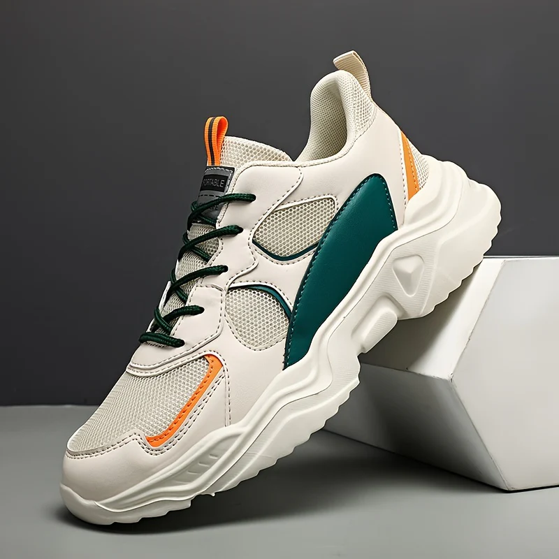 [Breathable Sneakers] Chunky Breathable Mesh Sneakers | Men's White & Teal Casual Sneakers with EVA Sole, Lace-Up Design for All Seasons - Image 6