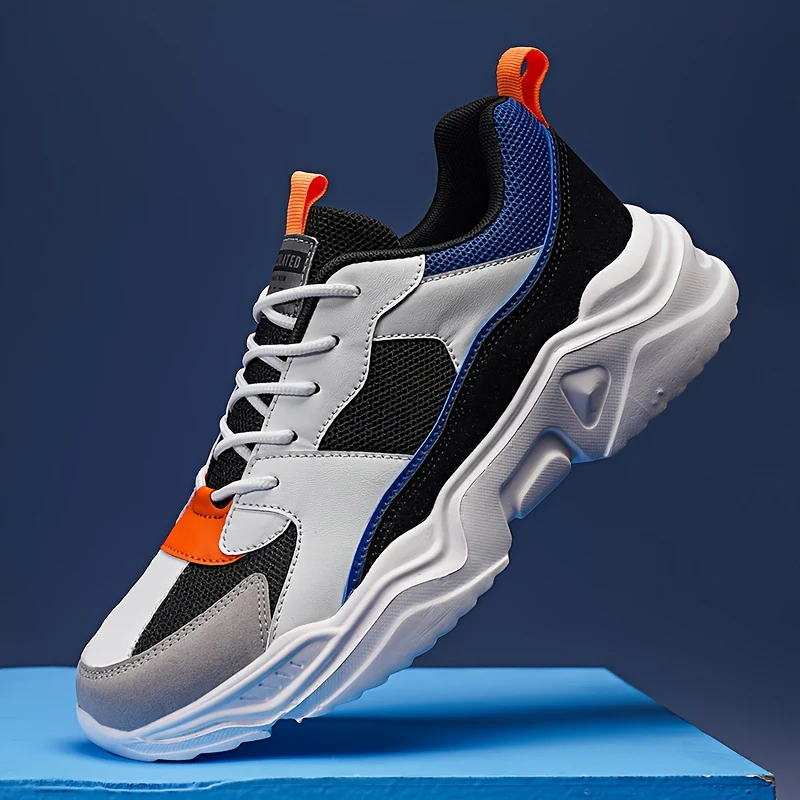 [Breathable Sneakers] Chunky Breathable Mesh Sneakers | Men's White & Teal Casual Sneakers with EVA Sole, Lace-Up Design for All Seasons - Image 7