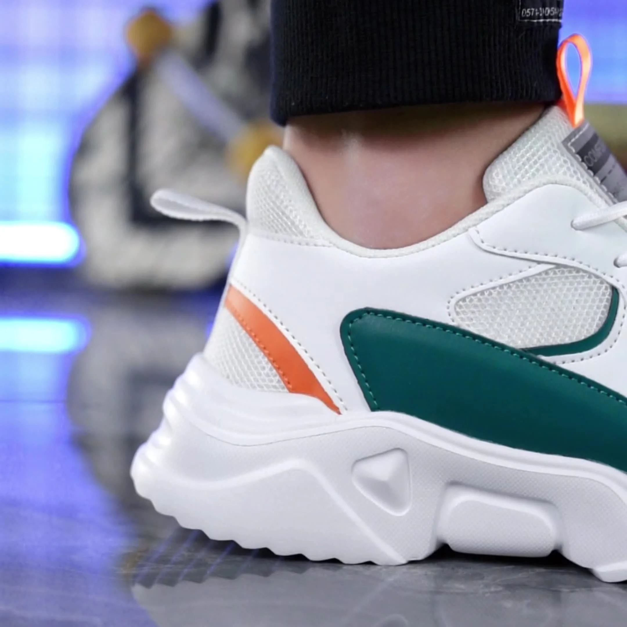 [Breathable Sneakers] Chunky Breathable Mesh Sneakers | Men's White & Teal Casual Sneakers with EVA Sole, Lace-Up Design for All Seasons - Image 9