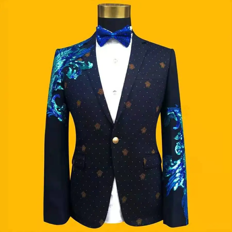 Brilliant Wedding Ceremony Singers Banquet Tuxedo Hosts Fashion Segments Brilliant Male Deep Blue Suit - Image 2