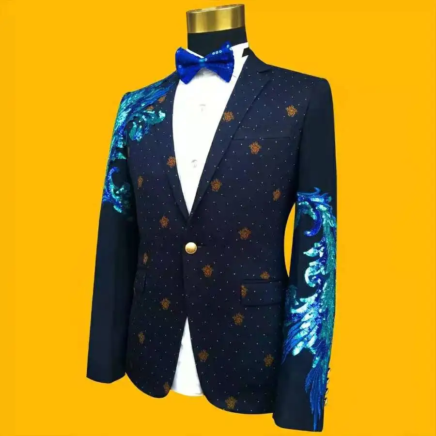 Brilliant Wedding Ceremony Singers Banquet Tuxedo Hosts Fashion Segments Brilliant Male Deep Blue Suit - Image 3