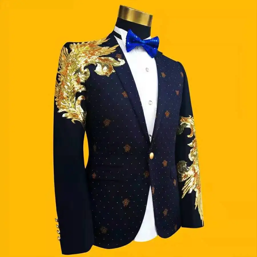 Brilliant Wedding Ceremony Singers Banquet Tuxedo Hosts Fashion Segments Brilliant Male Deep Blue Suit - Image 4