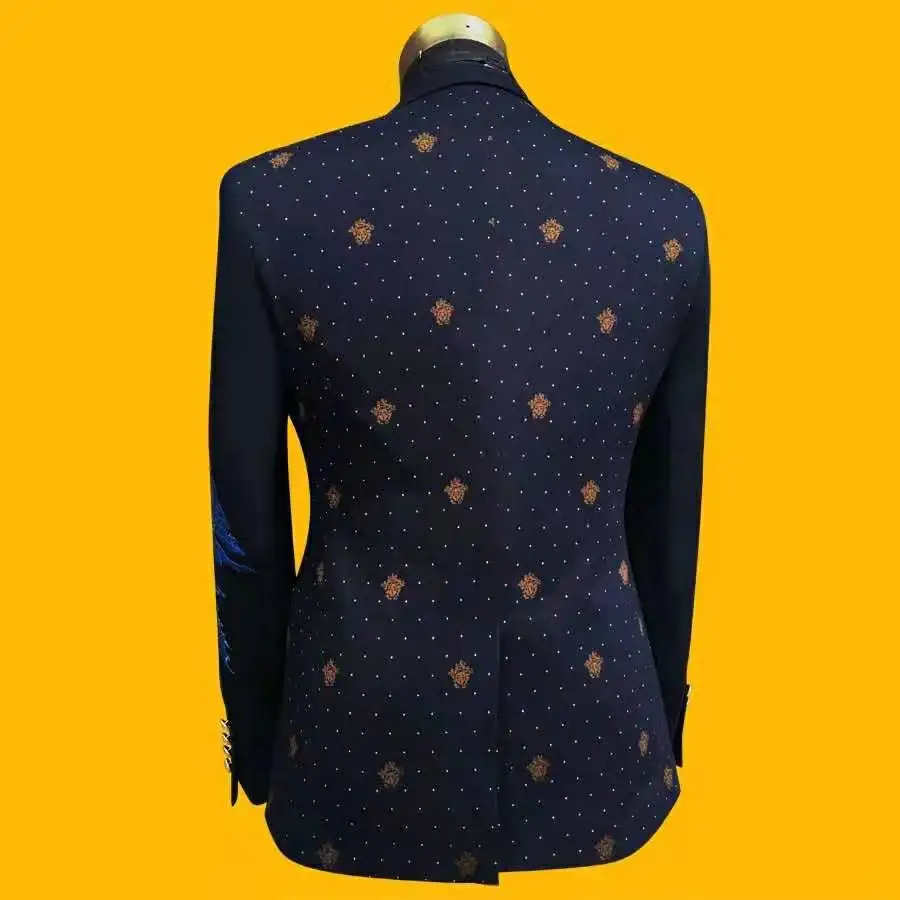 Brilliant Wedding Ceremony Singers Banquet Tuxedo Hosts Fashion Segments Brilliant Male Deep Blue Suit - Image 5