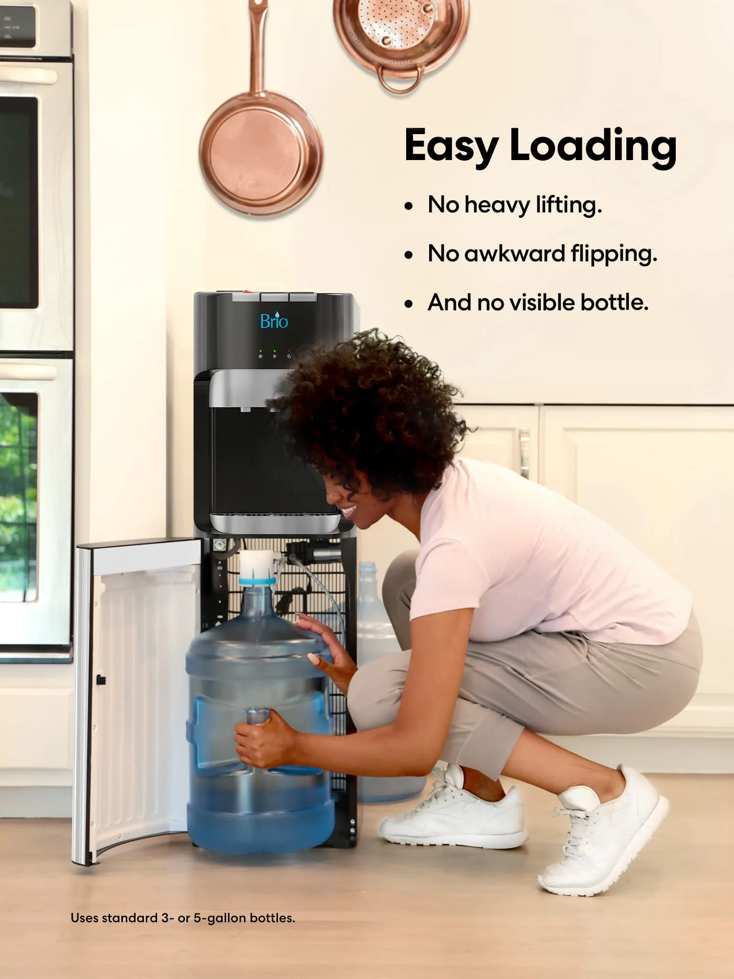 Brio Bottom Loading Water Cooler Dispenser for 5 Gallon Bottles - 3 Temperatures with Hot, Room & Cold Spouts, Child Safety Lock, LED Display with Empty Bottle Alert, Stainless Steel - Image 6