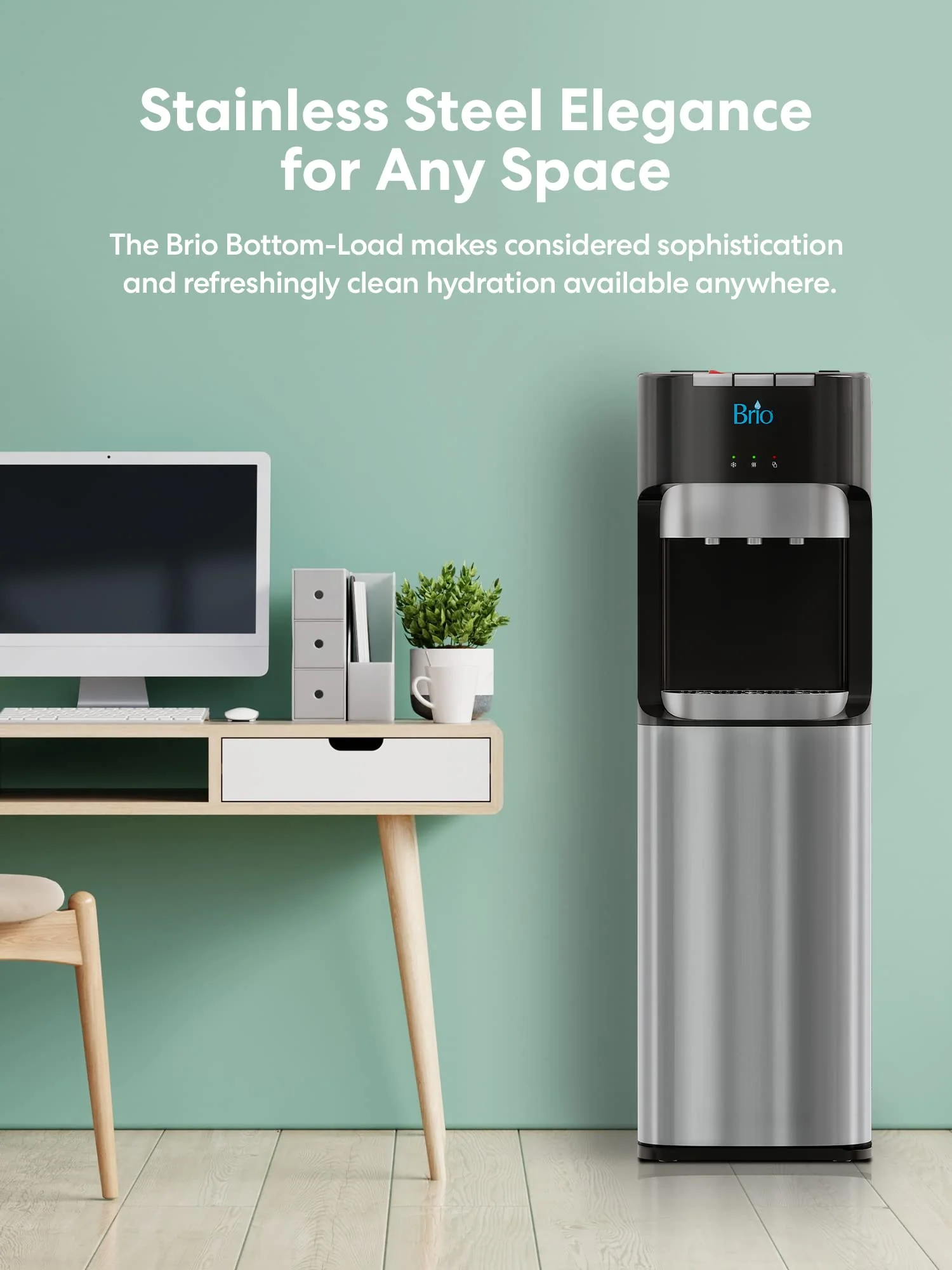 Brio Bottom Loading Water Cooler Dispenser for 5 Gallon Bottles - 3 Temperatures with Hot, Room & Cold Spouts, Child Safety Lock, LED Display with Empty Bottle Alert, Stainless Steel - Image 7