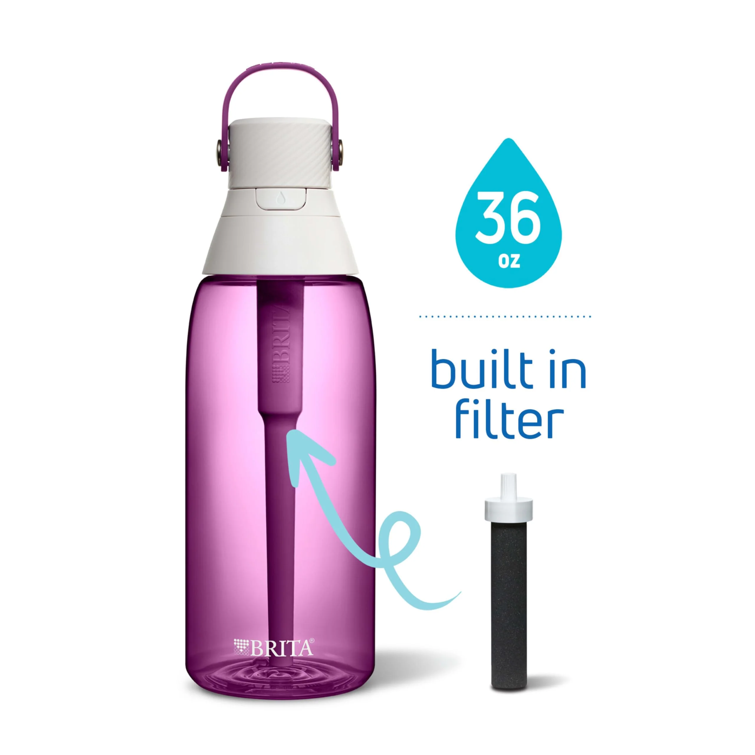 Brita Hard-Sided Plastic Premium Filtering Water Bottle, BPA-Free, Reusable, Replaces 300 Plastic Water Bottles, Filter Lasts 2 Months or 40 Gallons, Includes 1 Filter, Orchid - 36 oz. - Image 5