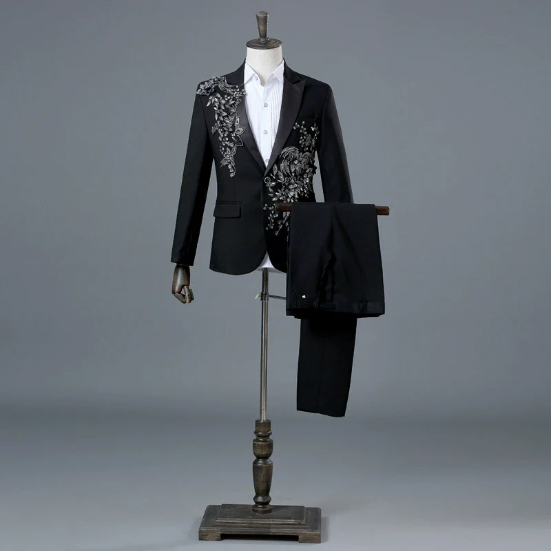 British Style Court Dress Sequined Diamonds Embroidered Suit Suit Men's Designer Studio Wedding Suit Costume - Image 5
