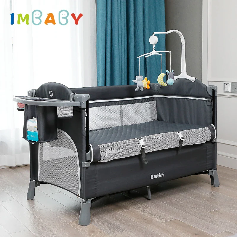 Brotish Baby Bed Adaptable to Splicing Bed Crib Pendulum Folding Cradle Removable Portable Newborn Cot Game Bassinet Bumper Nest - Image 3