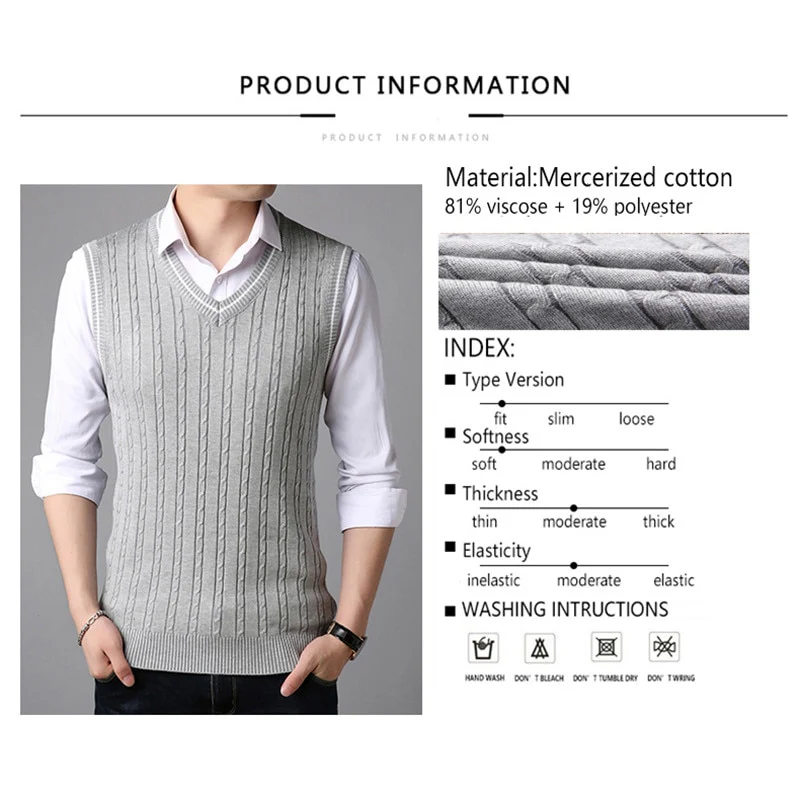 BROWON Men Clothes 2023 Autumn Winter New Classic Slim Sweaters V-neck Sleeveless Sweater Mens Knitwear Sweater Vest for Men - Image 10