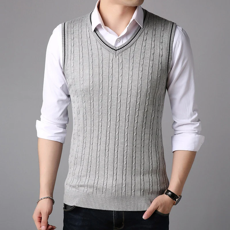 BROWON Men Clothes 2023 Autumn Winter New Classic Slim Sweaters V-neck Sleeveless Sweater Mens Knitwear Sweater Vest for Men - Image 2
