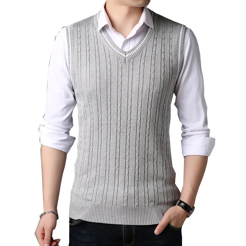 BROWON Men Clothes 2023 Autumn Winter New Classic Slim Sweaters V-neck Sleeveless Sweater Mens Knitwear Sweater Vest for Men - Image 3