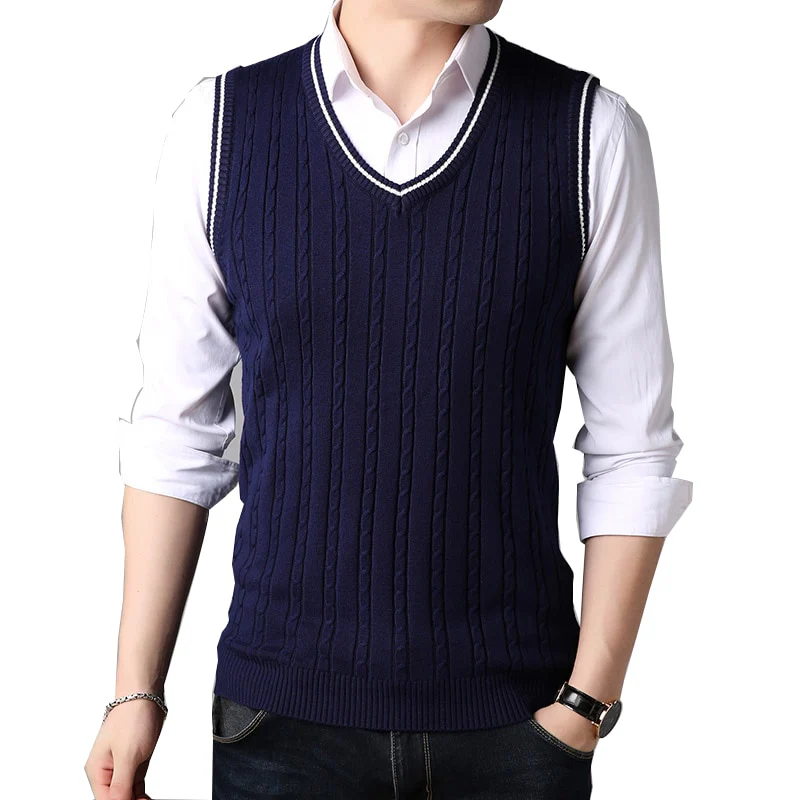 BROWON Men Clothes 2023 Autumn Winter New Classic Slim Sweaters V-neck Sleeveless Sweater Mens Knitwear Sweater Vest for Men - Image 5