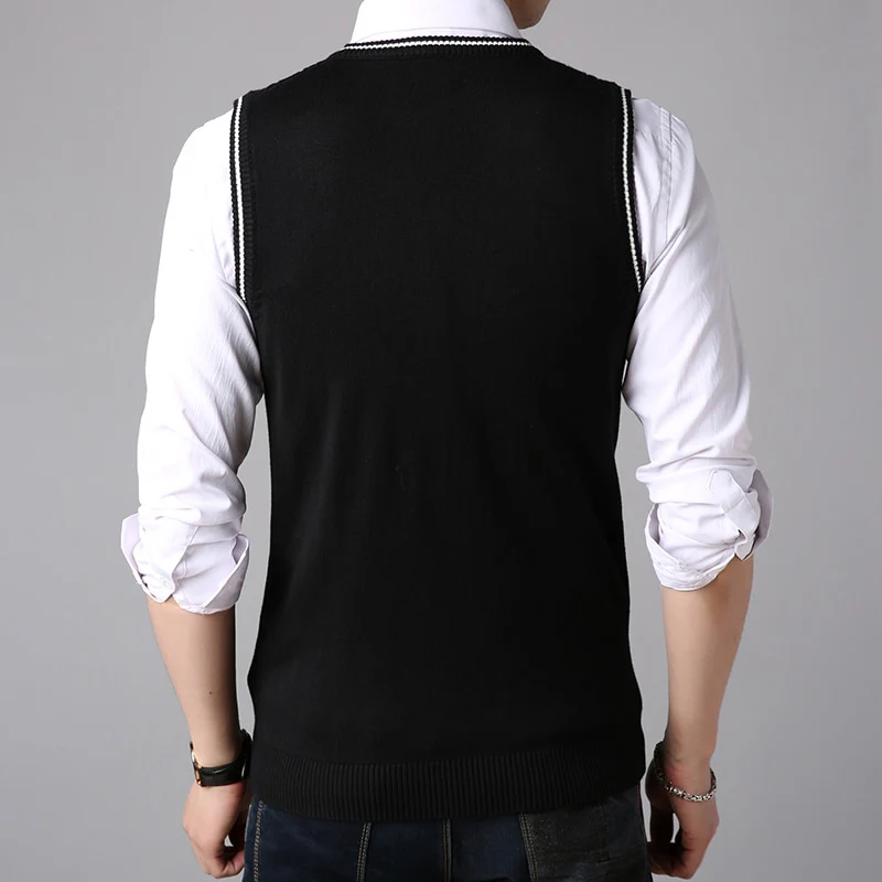 BROWON Men Clothes 2023 Autumn Winter New Classic Slim Sweaters V-neck Sleeveless Sweater Mens Knitwear Sweater Vest for Men - Image 6