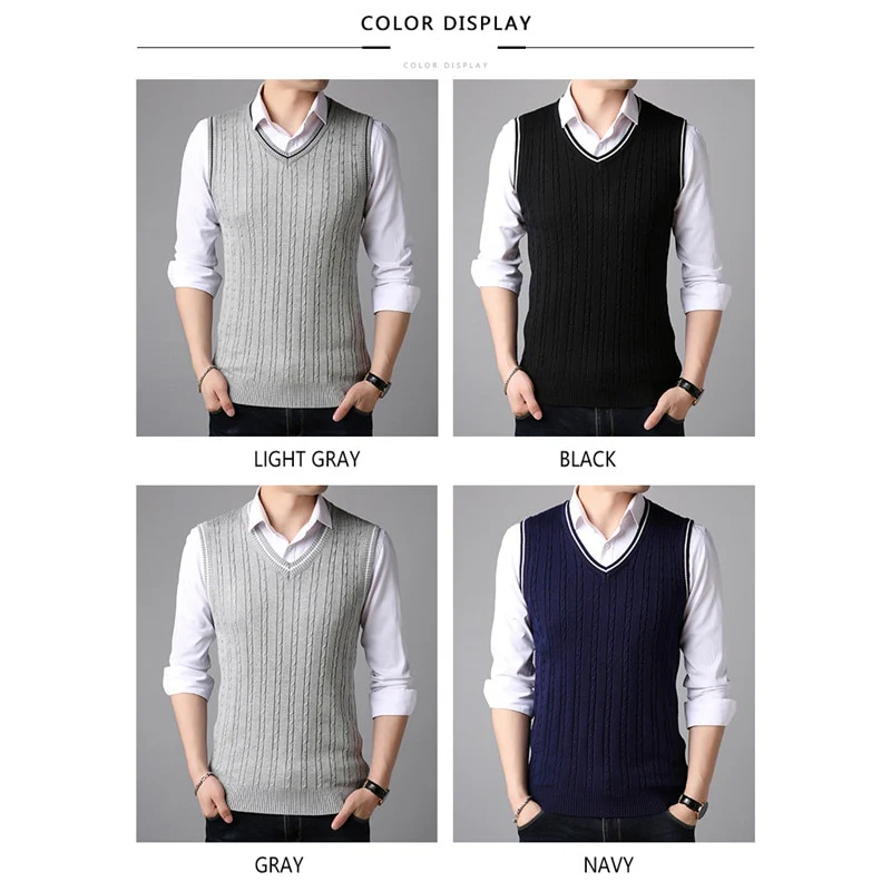 BROWON Men Clothes 2023 Autumn Winter New Classic Slim Sweaters V-neck Sleeveless Sweater Mens Knitwear Sweater Vest for Men - Image 7