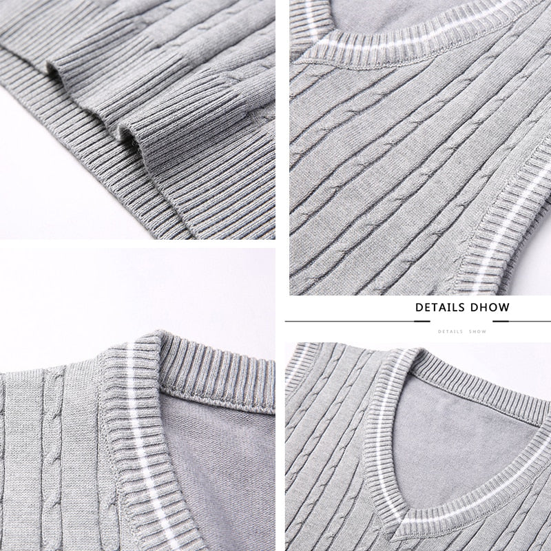 BROWON Men Clothes 2023 Autumn Winter New Classic Slim Sweaters V-neck Sleeveless Sweater Mens Knitwear Sweater Vest for Men - Image 9
