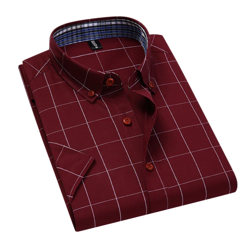BROWON Summer Mens Shirts Short Sleeve Plaid Shirt Slim Casual Button Up Shirt Dress Shirts Men Cotton Big Size Men Clothing - Image 10