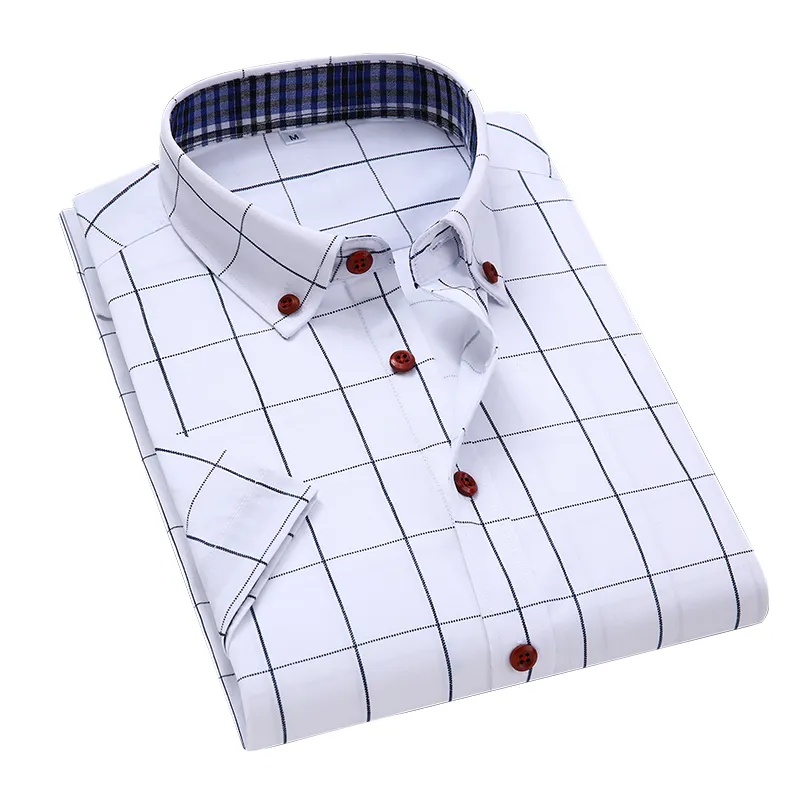 BROWON Summer Mens Shirts Short Sleeve Plaid Shirt Slim Casual Button Up Shirt Dress Shirts Men Cotton Big Size Men Clothing - Image 11