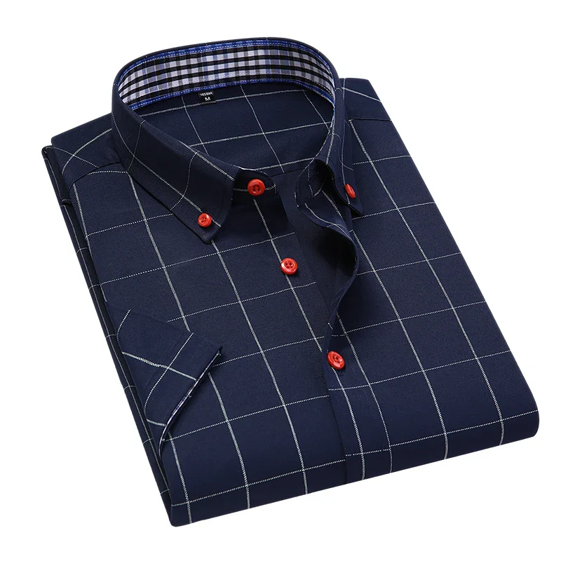 BROWON Summer Mens Shirts Short Sleeve Plaid Shirt Slim Casual Button Up Shirt Dress Shirts Men Cotton Big Size Men Clothing - Image 12