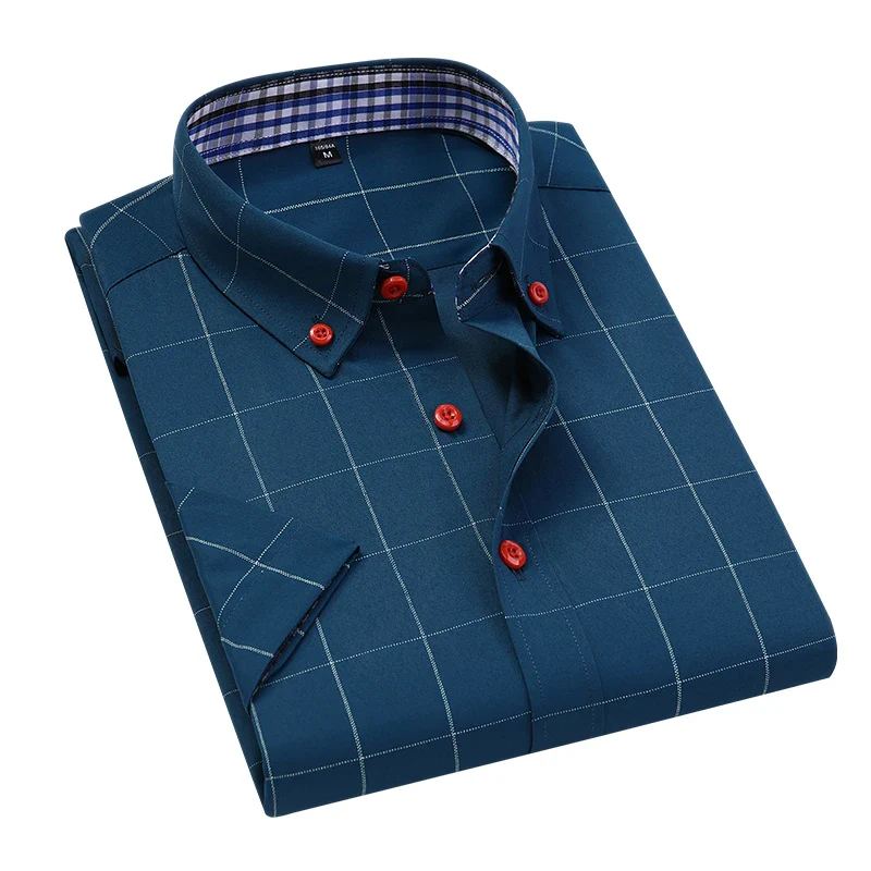 BROWON Summer Mens Shirts Short Sleeve Plaid Shirt Slim Casual Button Up Shirt Dress Shirts Men Cotton Big Size Men Clothing - Image 8