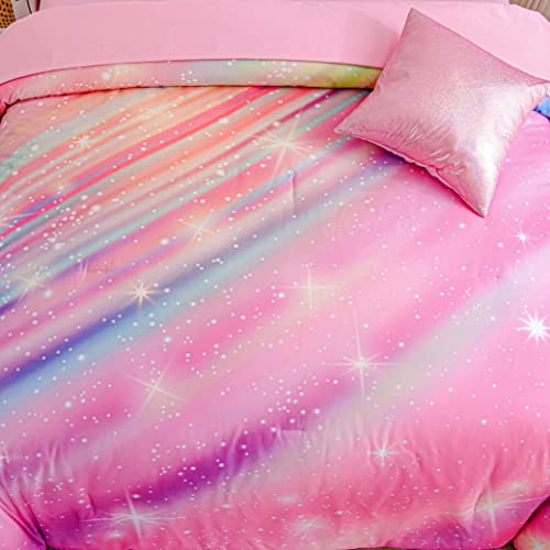 Btargot Super Soft 6 Pieces Gradient Star Ring Comforter Set, Colorful Glitter Rainbow Star Pattern Bedding Set for Boys Girls Teens,Twin Pink - Image 3