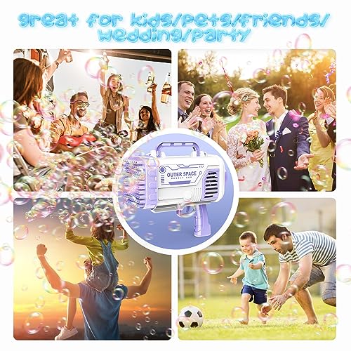 Bubble Machine Gun, 80 Holes Bubble Gun Bubbles Kids Toys for Toddlers Boys Girls Age 3 4 5 6 7 8 9 10 11 12 Year Old, Outdoor Indoor Summer Toys Birthday Gifts, Wedding Party Favors-Purple - Image 2